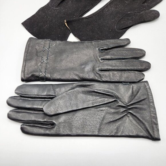 Ladies Leather Gloves Black Suede Fit Small Lined + Unlined Lot of 2 - Picture 3 of 10